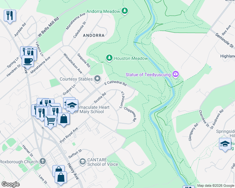 map of restaurants, bars, coffee shops, grocery stores, and more near 912 Inverness Lane in Philadelphia