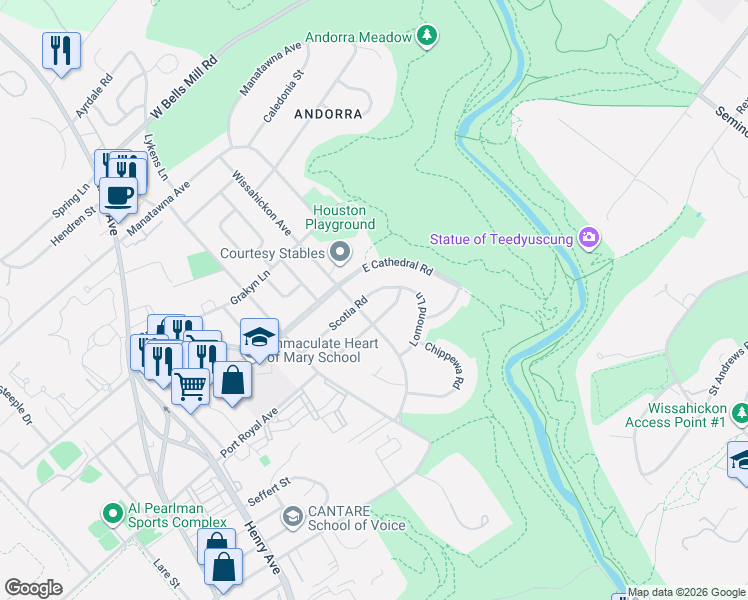 map of restaurants, bars, coffee shops, grocery stores, and more near 902 Scotia Road in Philadelphia