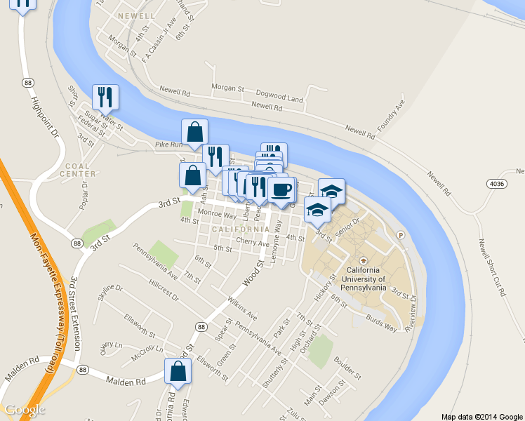 map of restaurants, bars, coffee shops, grocery stores, and more near 257 Wood Street in California