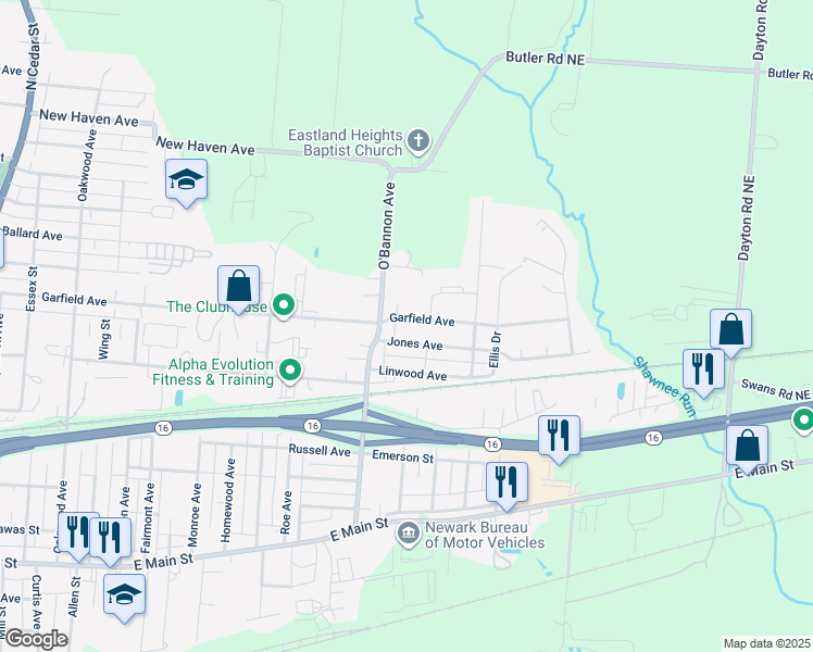 map of restaurants, bars, coffee shops, grocery stores, and more near 845 Garfield Avenue in Newark