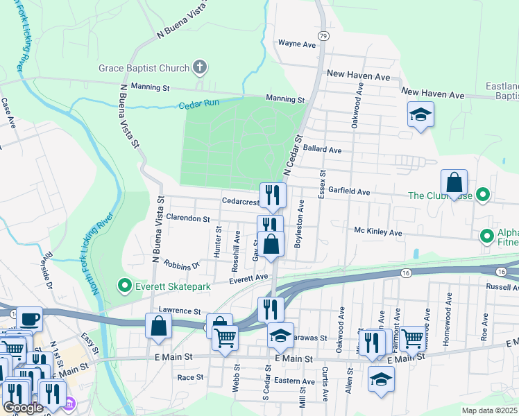 map of restaurants, bars, coffee shops, grocery stores, and more near 437 Cedarcrest Avenue in Newark