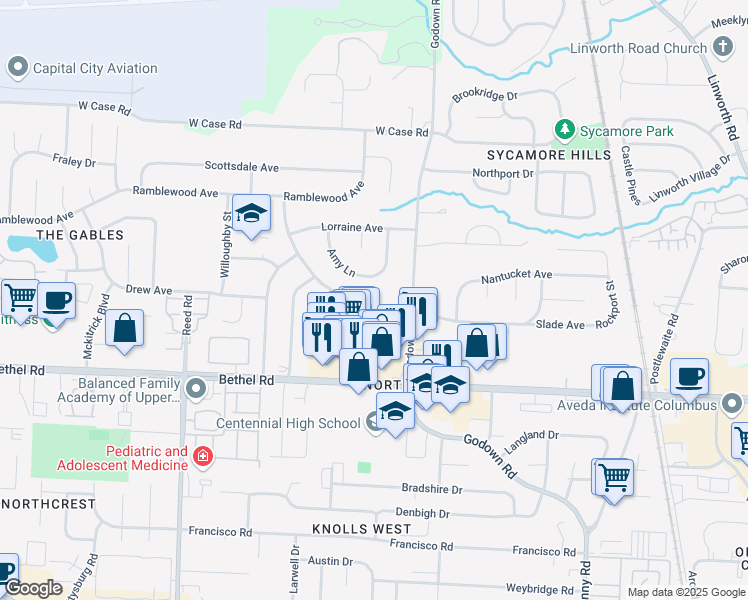 map of restaurants, bars, coffee shops, grocery stores, and more near 1470 Slade Avenue in Columbus
