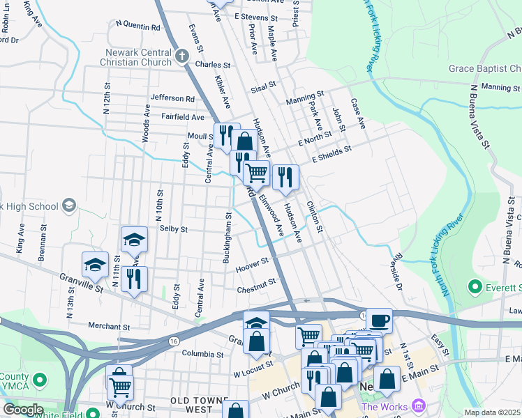 map of restaurants, bars, coffee shops, grocery stores, and more near 318 Mount Vernon Road in Newark