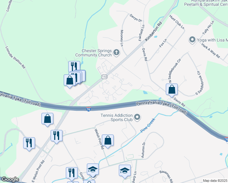 map of restaurants, bars, coffee shops, grocery stores, and more near 2501 Trinity Court in Chester Springs