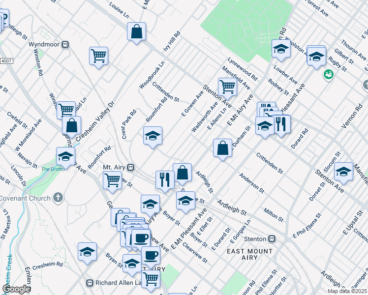 map of restaurants, bars, coffee shops, grocery stores, and more near 418 Wadsworth Avenue in Philadelphia