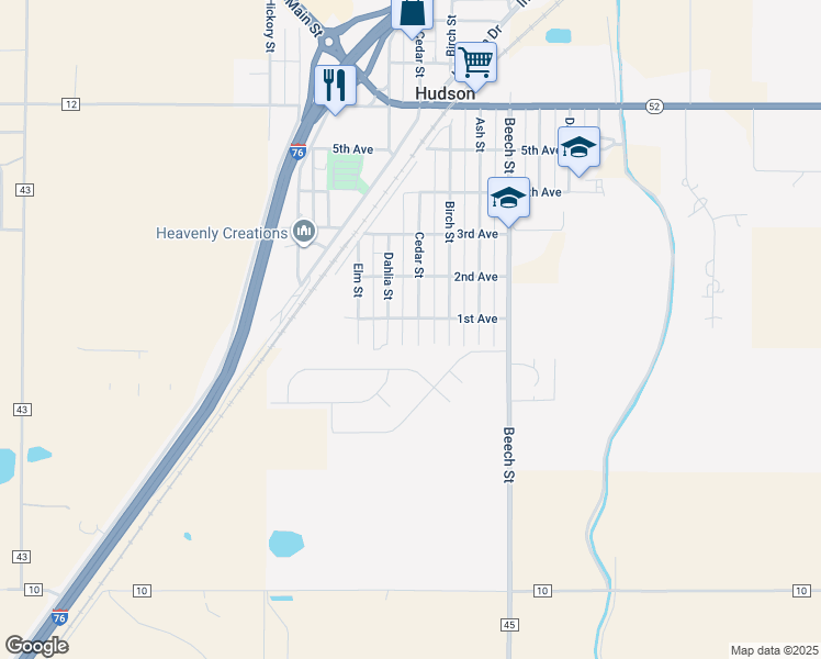 map of restaurants, bars, coffee shops, grocery stores, and more near 55 Cedar Street in Hudson