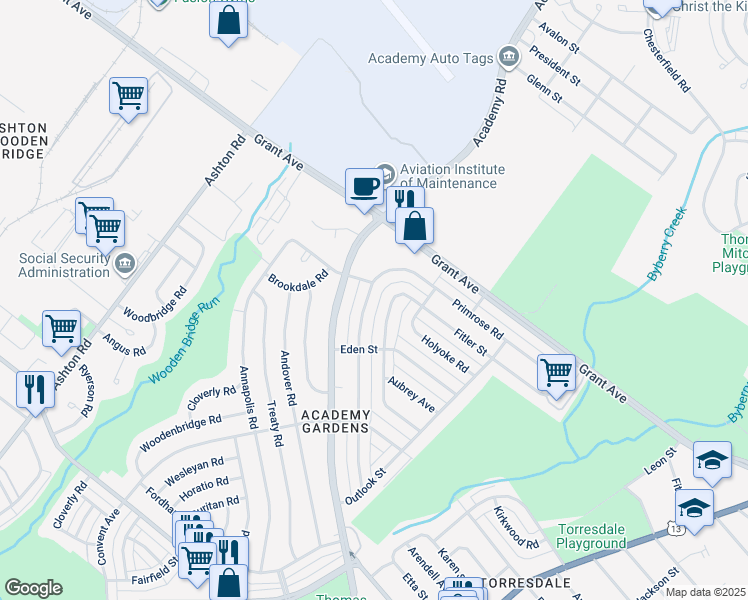 map of restaurants, bars, coffee shops, grocery stores, and more near 9441 Lansford Street in Philadelphia