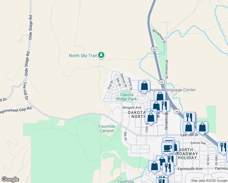 map of restaurants, bars, coffee shops, grocery stores, and more near 315 Laramie Blvd in Boulder