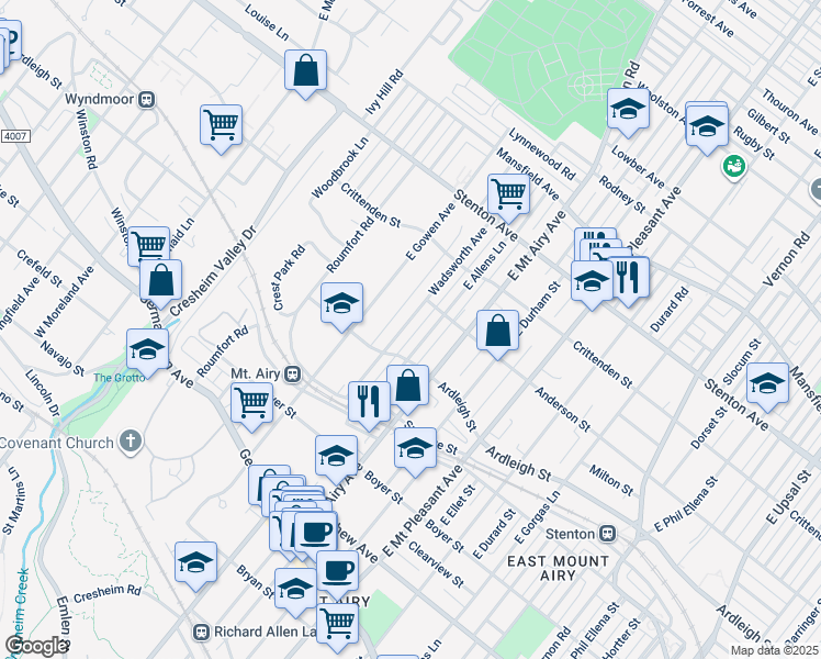 map of restaurants, bars, coffee shops, grocery stores, and more near 418 Wadsworth Avenue in Philadelphia