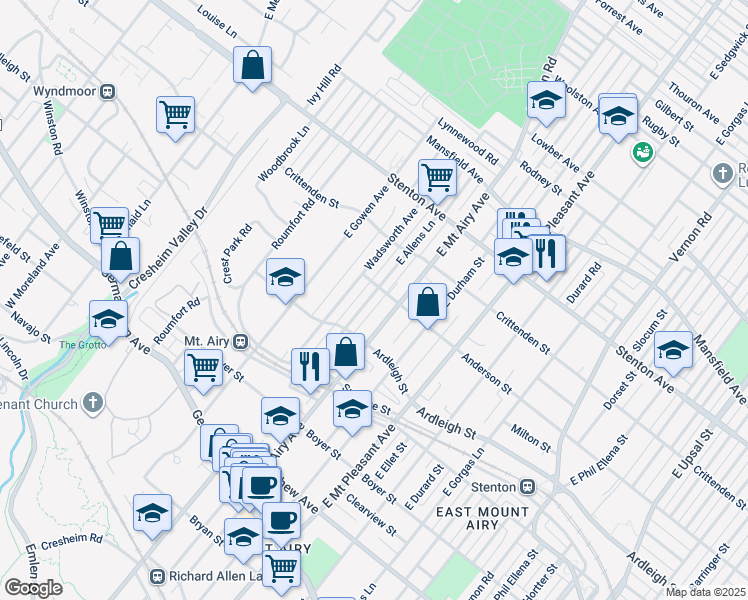 map of restaurants, bars, coffee shops, grocery stores, and more near 430 East Allens Lane in Philadelphia