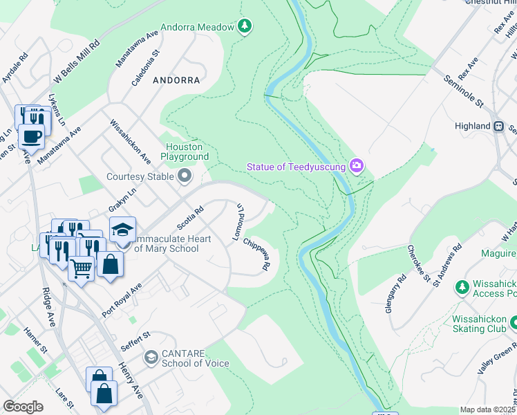 map of restaurants, bars, coffee shops, grocery stores, and more near 909 Glenroy Road in Philadelphia