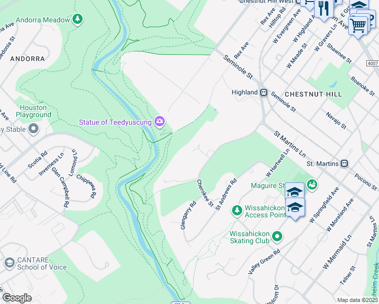 map of restaurants, bars, coffee shops, grocery stores, and more near 607 West Gravers Lane in Philadelphia