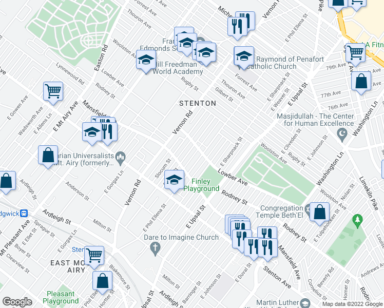 map of restaurants, bars, coffee shops, grocery stores, and more near 1024 Dorset Street in Philadelphia