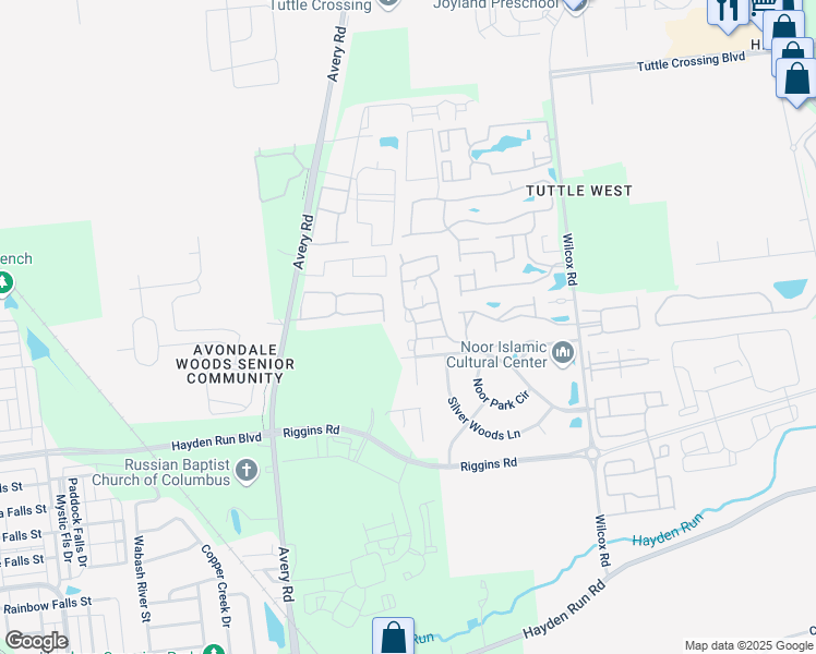 map of restaurants, bars, coffee shops, grocery stores, and more near 5099 Vinings Boulevard in Dublin