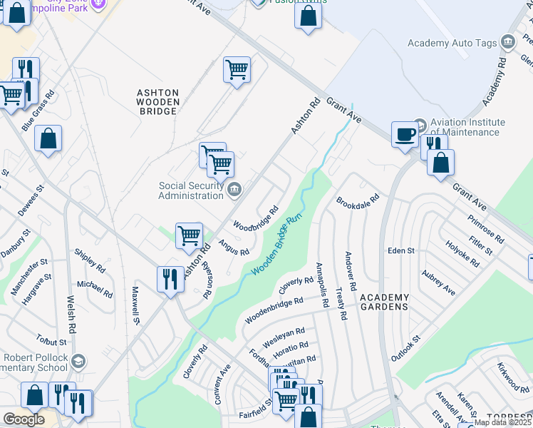 map of restaurants, bars, coffee shops, grocery stores, and more near 9424 Woodbridge Road in Philadelphia