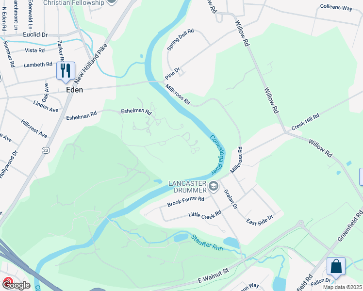 map of restaurants, bars, coffee shops, grocery stores, and more near 260 Eshelman Road in Lancaster