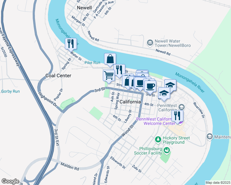 map of restaurants, bars, coffee shops, grocery stores, and more near 317 Ash Street in California