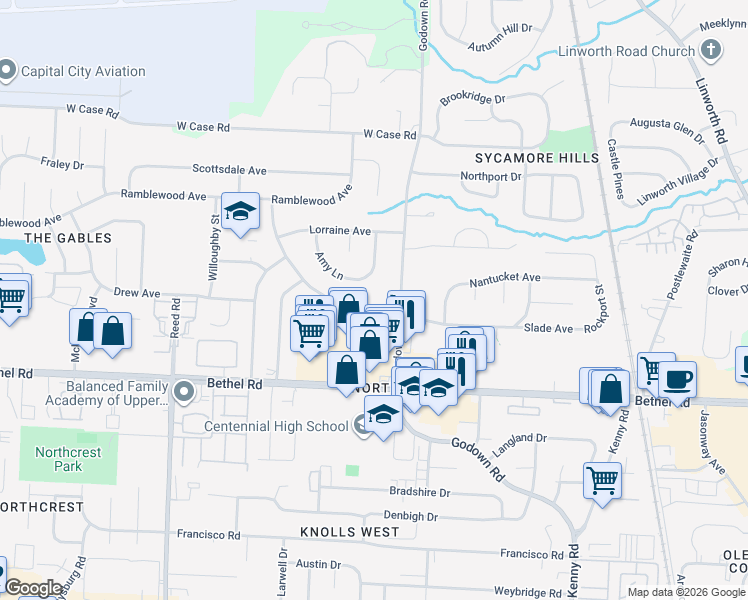 map of restaurants, bars, coffee shops, grocery stores, and more near 1470 Slade Avenue in Columbus