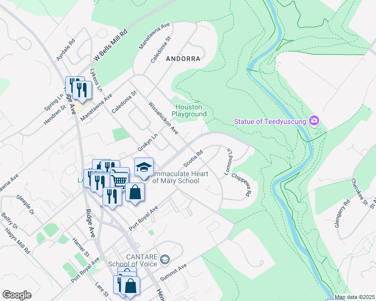 map of restaurants, bars, coffee shops, grocery stores, and more near 855 East Cathedral Road in Philadelphia
