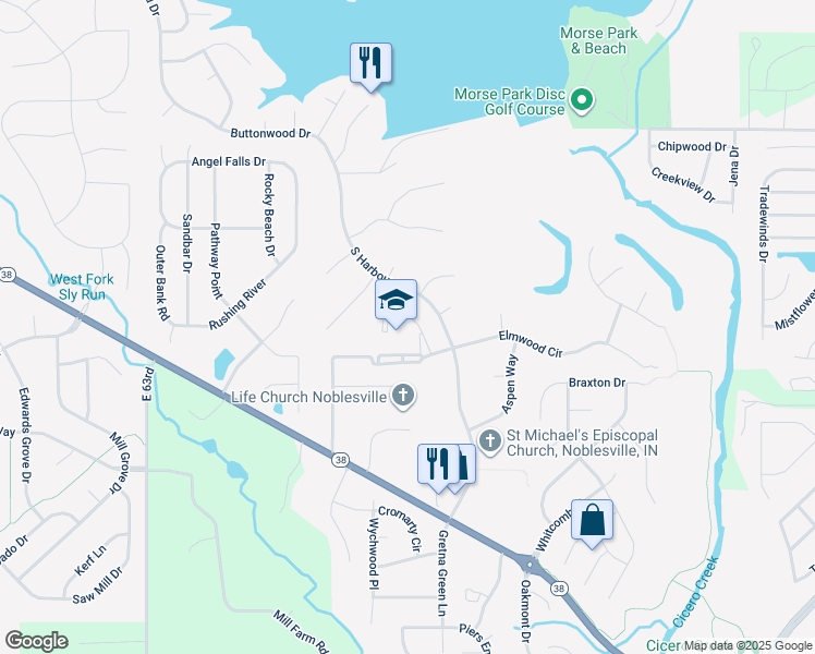 map of restaurants, bars, coffee shops, grocery stores, and more near 595 South Harbour Drive in Noblesville