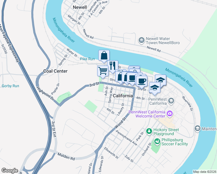 map of restaurants, bars, coffee shops, grocery stores, and more near 115 Monroe Way in California
