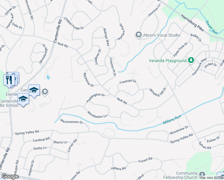 map of restaurants, bars, coffee shops, grocery stores, and more near 110 Winding Hill Drive in Lancaster