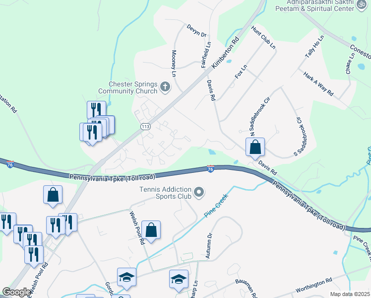 map of restaurants, bars, coffee shops, grocery stores, and more near 3706 Davis Court in Chester Springs