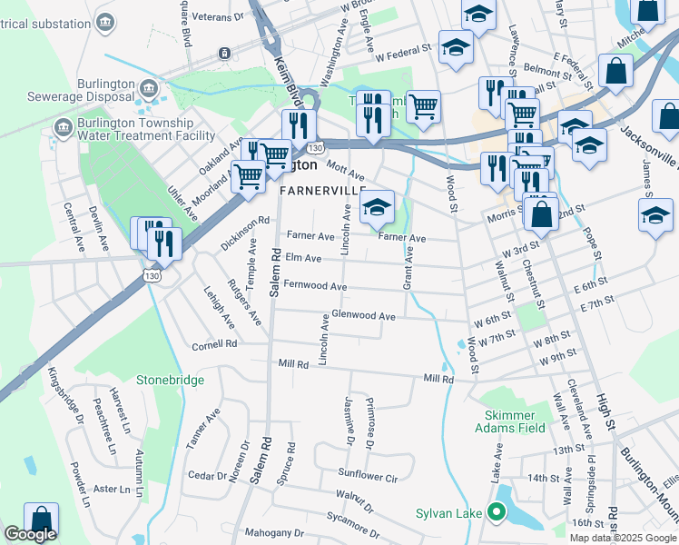 map of restaurants, bars, coffee shops, grocery stores, and more near 914 Lincoln Avenue in Burlington