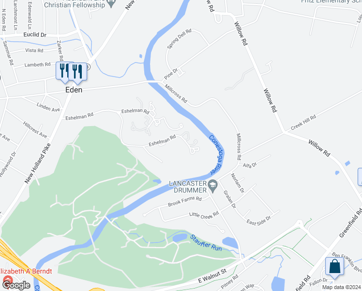 map of restaurants, bars, coffee shops, grocery stores, and more near 260 Eshelman Road in Lancaster