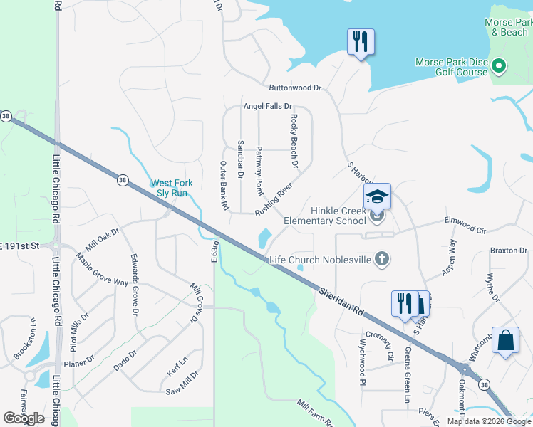 map of restaurants, bars, coffee shops, grocery stores, and more near 6441 Rushing River in Noblesville