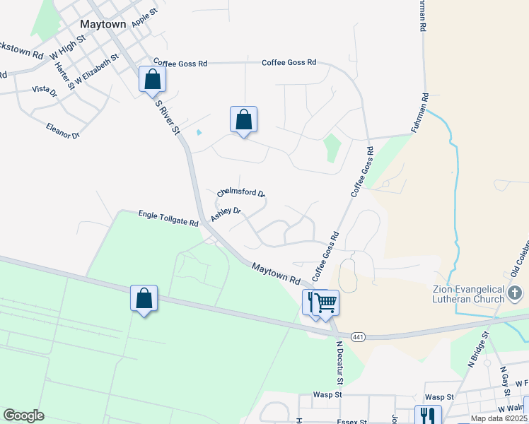 map of restaurants, bars, coffee shops, grocery stores, and more near 135 Chelmsford Drive in Marietta