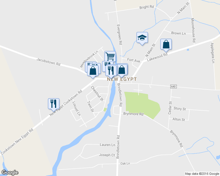 map of restaurants, bars, coffee shops, grocery stores, and more near 3 Allen Terrace in Plumsted Township