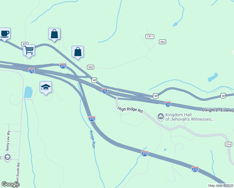 map of restaurants, bars, coffee shops, grocery stores, and more near Interstate 70 in Bridgeport