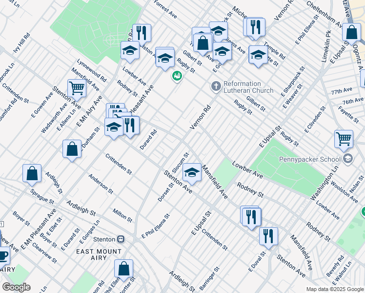 map of restaurants, bars, coffee shops, grocery stores, and more near 944 East Vernon Road in Philadelphia