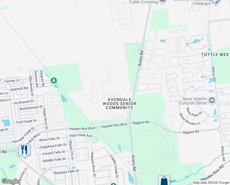 map of restaurants, bars, coffee shops, grocery stores, and more near 5202 Estuary Drive in Dublin