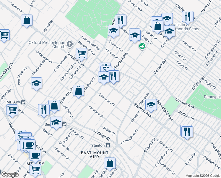 map of restaurants, bars, coffee shops, grocery stores, and more near 609 East Sedgwick Street in Philadelphia