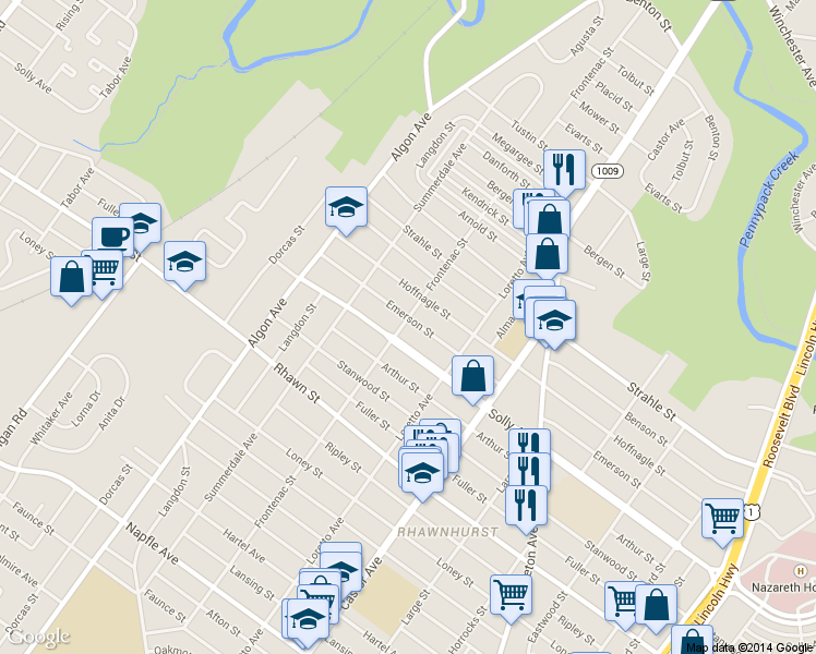 map of restaurants, bars, coffee shops, grocery stores, and more near 1800 Emerson Street in Philadelphia