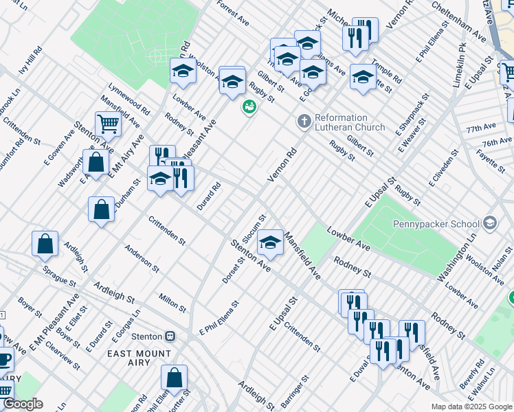 map of restaurants, bars, coffee shops, grocery stores, and more near 944 East Vernon Road in Philadelphia