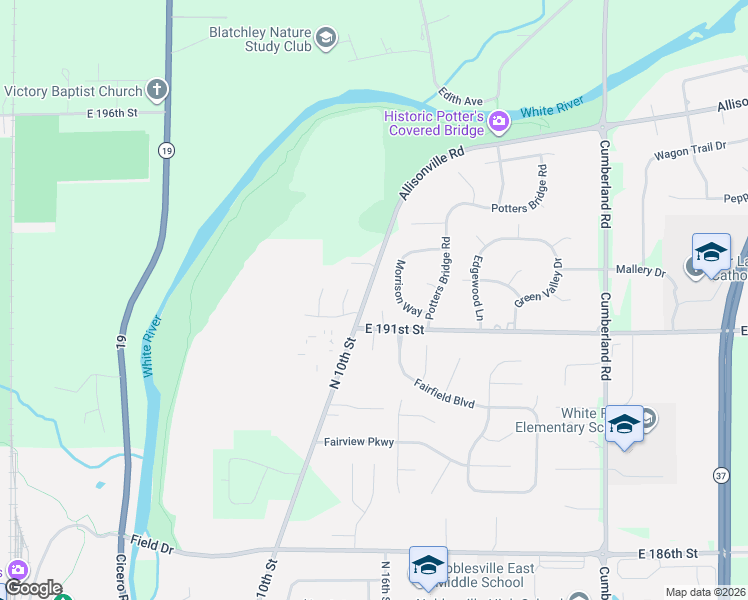 map of restaurants, bars, coffee shops, grocery stores, and more near 19140 Allisonville Road in Noblesville