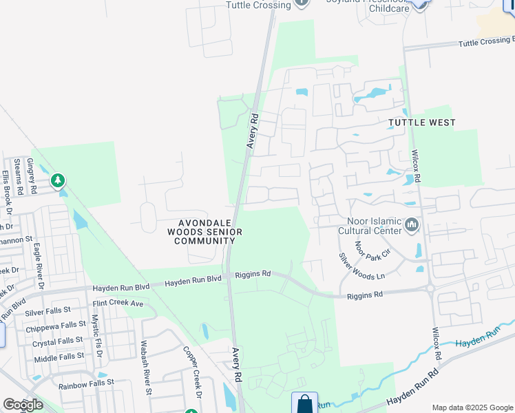 map of restaurants, bars, coffee shops, grocery stores, and more near 5215 Avery Oak Drive in Dublin