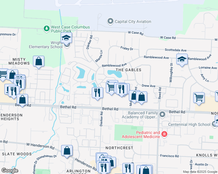 map of restaurants, bars, coffee shops, grocery stores, and more near 2095 Coleman Drive in Columbus