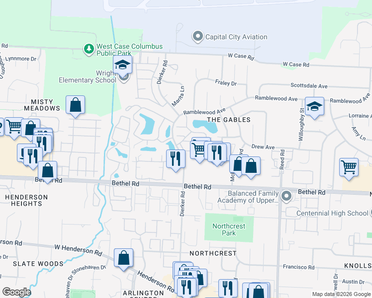 map of restaurants, bars, coffee shops, grocery stores, and more near 2095 Coleman Drive in Columbus