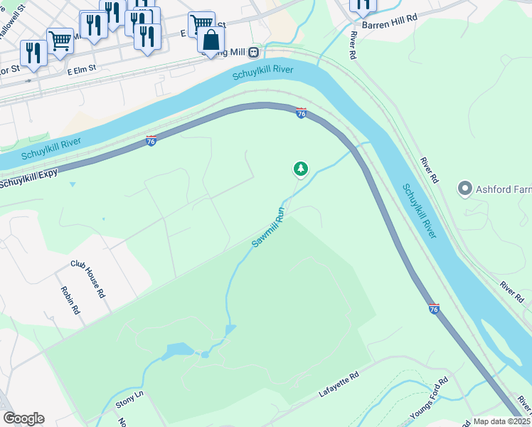 map of restaurants, bars, coffee shops, grocery stores, and more near 1850 Spring Mill Road in Gladwyne