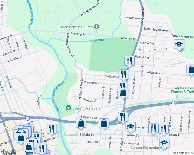 map of restaurants, bars, coffee shops, grocery stores, and more near 347 Cedarcrest Avenue in Newark