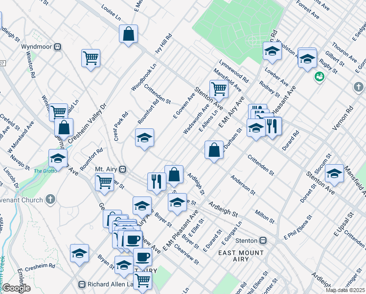 map of restaurants, bars, coffee shops, grocery stores, and more near 429 East Allens Lane in Philadelphia