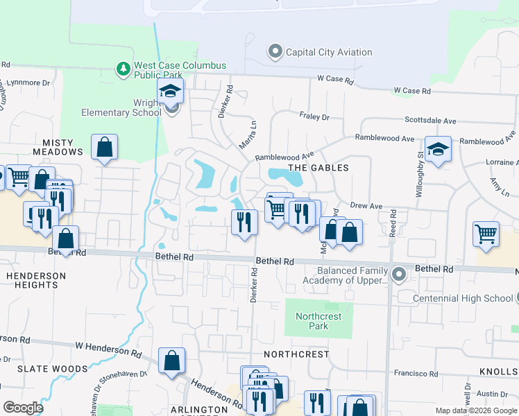 map of restaurants, bars, coffee shops, grocery stores, and more near 2095 Coleman Drive in Columbus