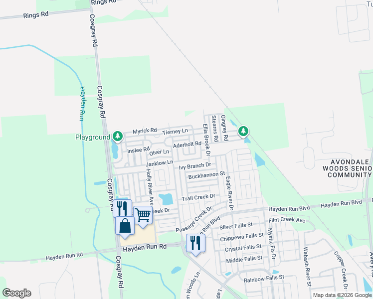 map of restaurants, bars, coffee shops, grocery stores, and more near 5628 Lantos Road in Dublin