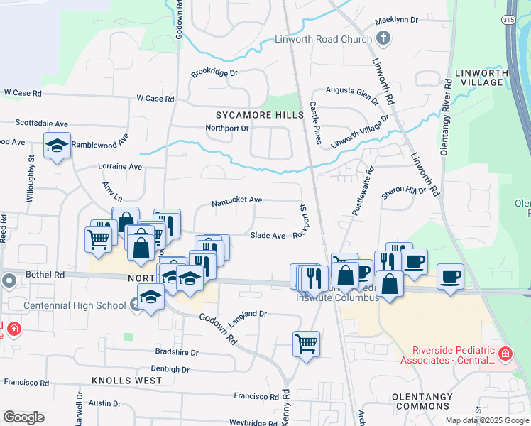 map of restaurants, bars, coffee shops, grocery stores, and more near 1168 Cloverknoll Court in Columbus