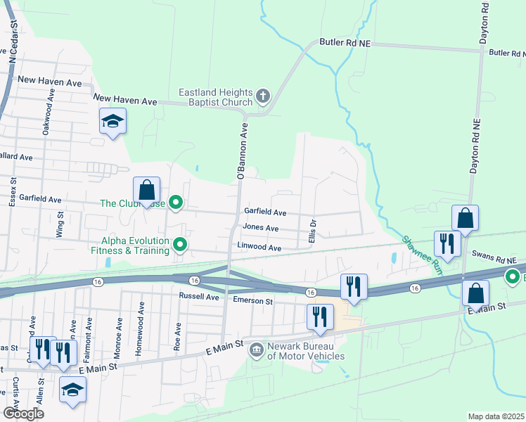 map of restaurants, bars, coffee shops, grocery stores, and more near 845 Garfield Avenue in Newark