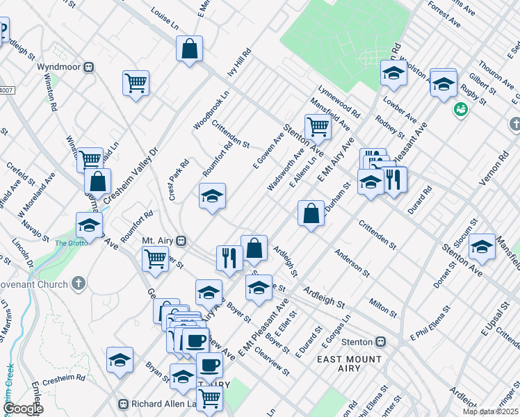map of restaurants, bars, coffee shops, grocery stores, and more near 424 Wadsworth Avenue in Philadelphia